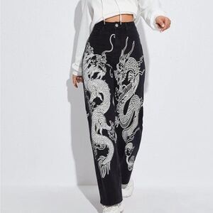 SHEIN  Dragon Print Jeans